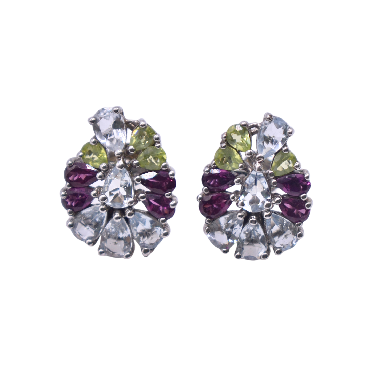 Aretes Primavera de Aguamarina, Peridoto y Rodolita