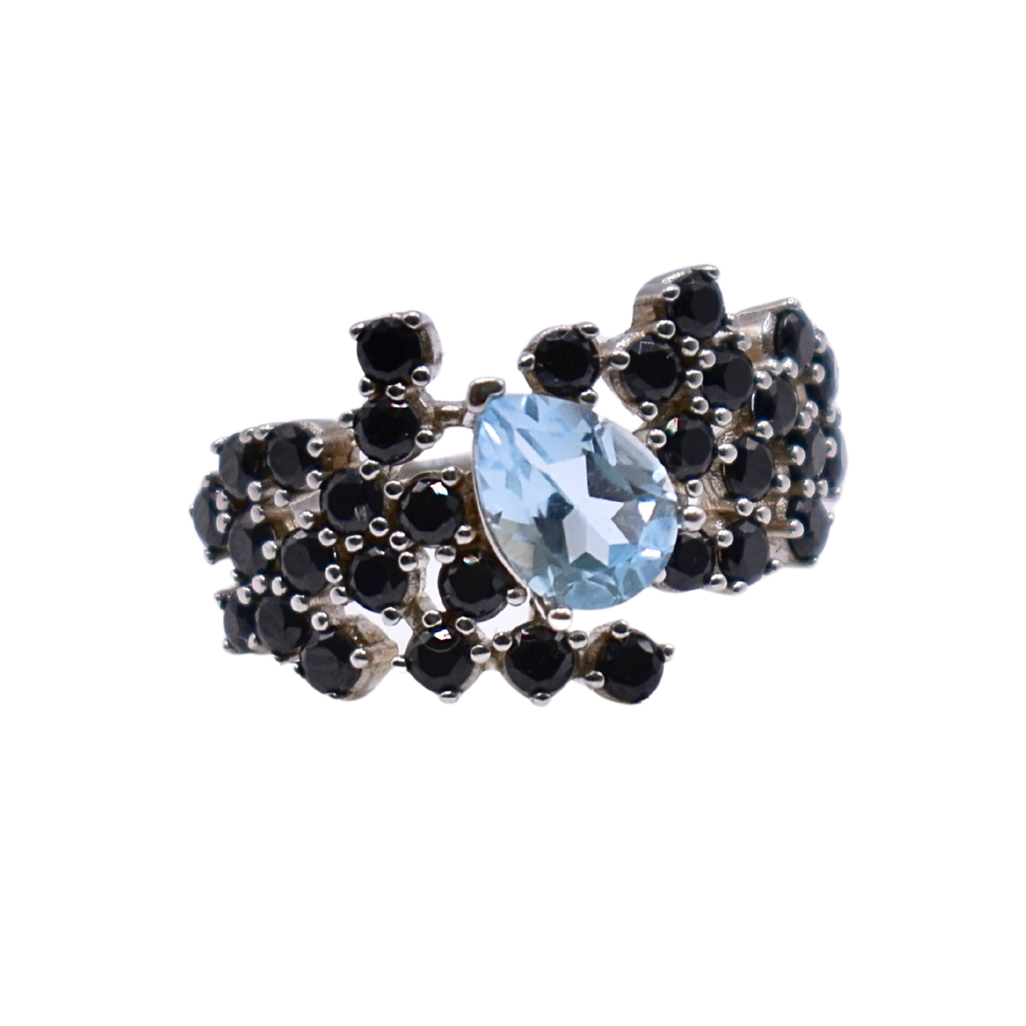 Anillo Eclipse de Topacio Sky Blue y Espinel Negro