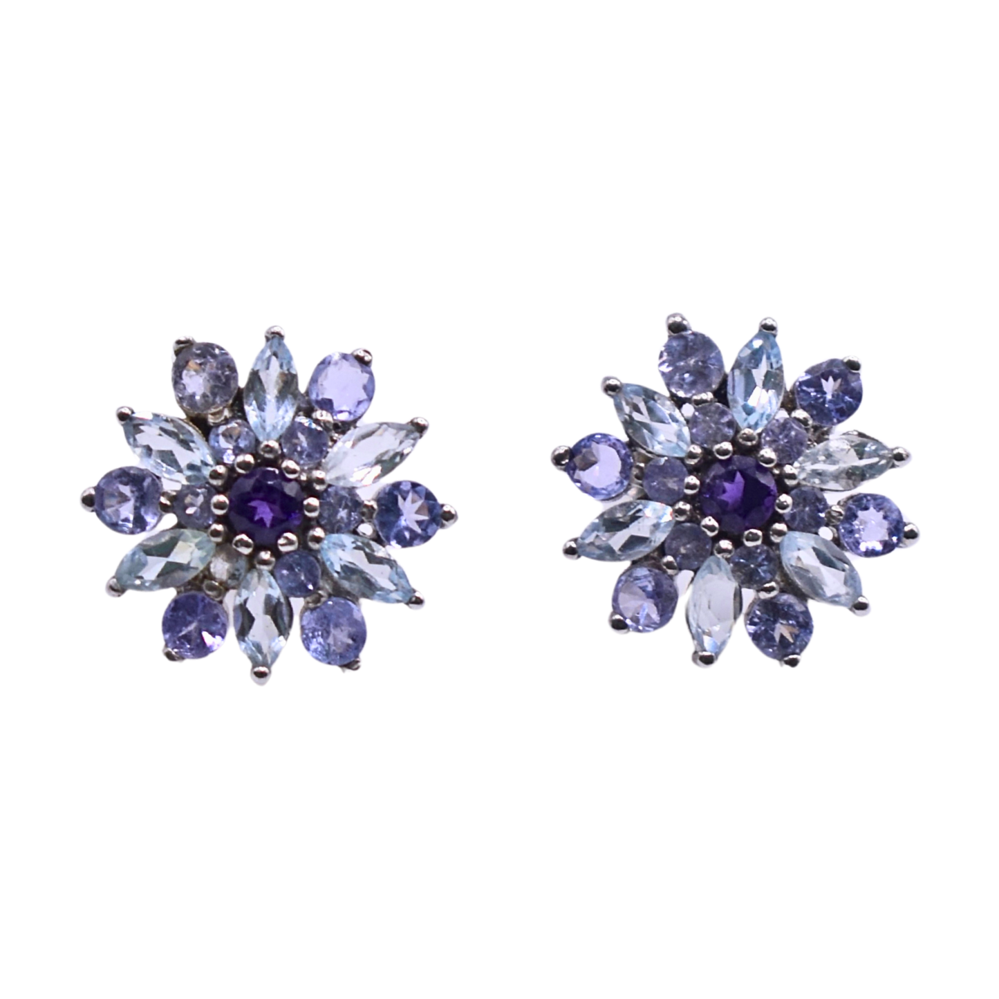 Aretes Flor de Amatista, Aguamarina y Tanzanita