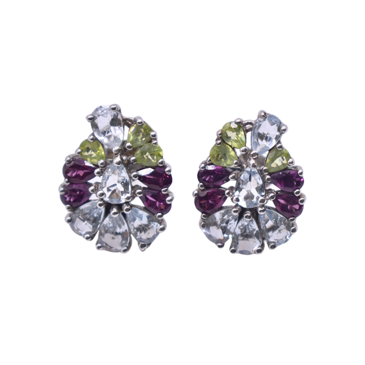 Aretes Primavera de Aguamarina, Peridoto y Rodolita