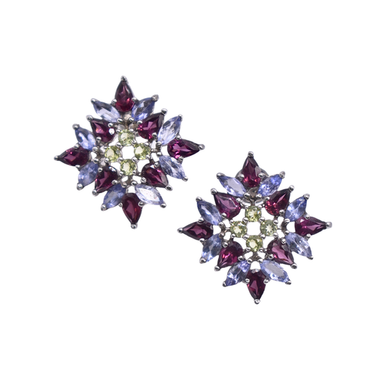 Aretes Nova de Tanzanita, Rodolita y Peridoto