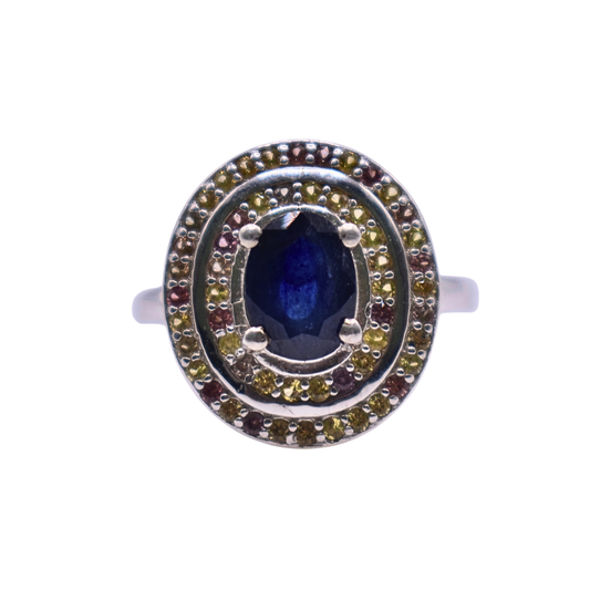 Anillo Halo de Zafiro y Zafiros Multicolor