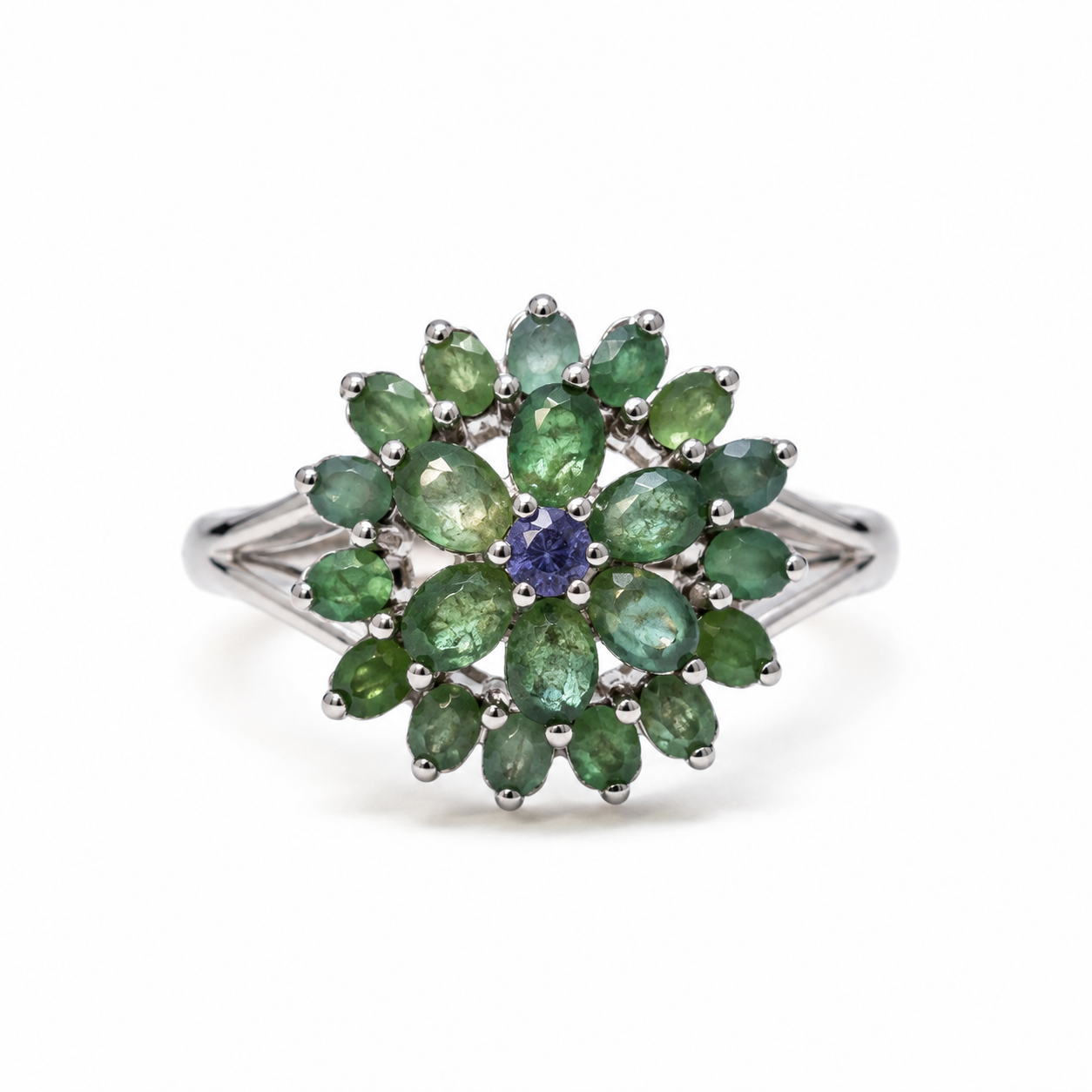 Anillo Primavera de Esmeralda y Tanzanita