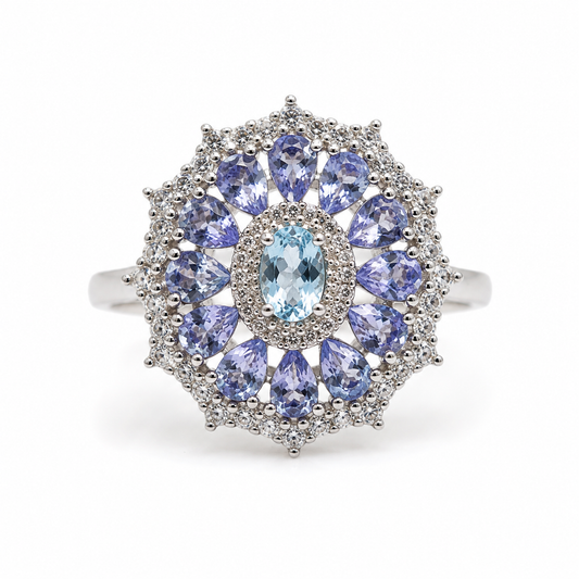 Anillo Aurora de Apatita y Tanzanita