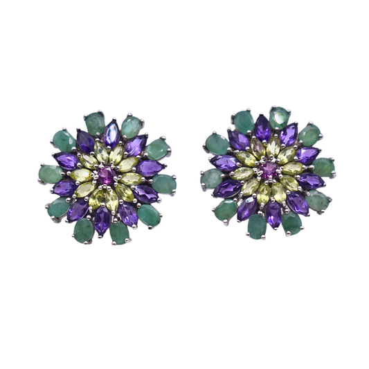 Aretes Jardín de Esmeralda, Amatista, Peridoto y Rodolita