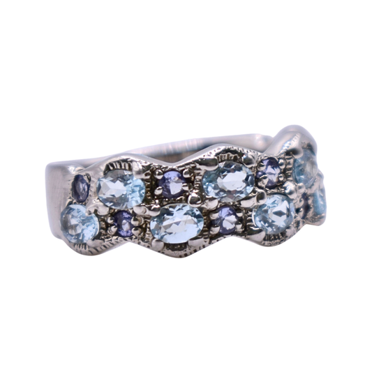 Anillo Marea de Aguamarina y Tanzanita