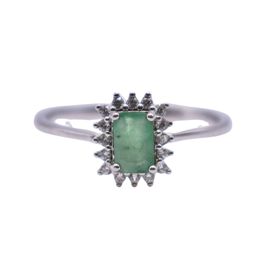 Anillo Halo de Esmeralda