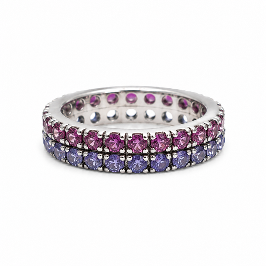 Anillo Duetto de Tanzanita y Rodolita