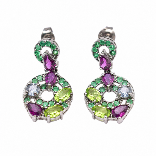 Aretes Oasis de Esmeralda, Rodolita, Aguamarina y Peridoto